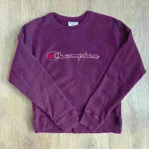 Vintage Champion Spellout Reverse Weave Women’s Crewneck Sweatshirt Maroon Small